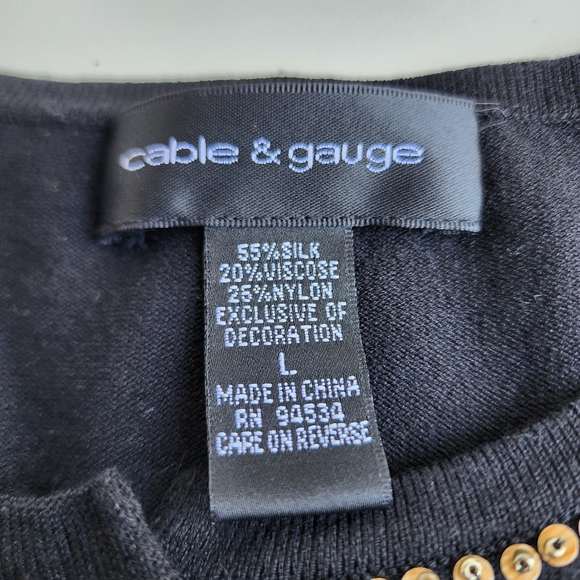 CABLE & GAUGE Cardigan Womens Silk Blend Cropped Embellished Sweater Black Sz L - Picture 7 of 11